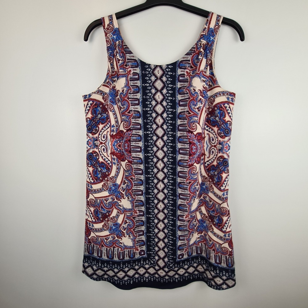 Lila Rose Women's Scoop Neck Paisley Print Mini Slip Dress Size 6 Burgundy Lined